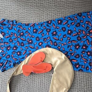 Hatley Dress - Turquoise with Coral Floral & Leaf Pattern